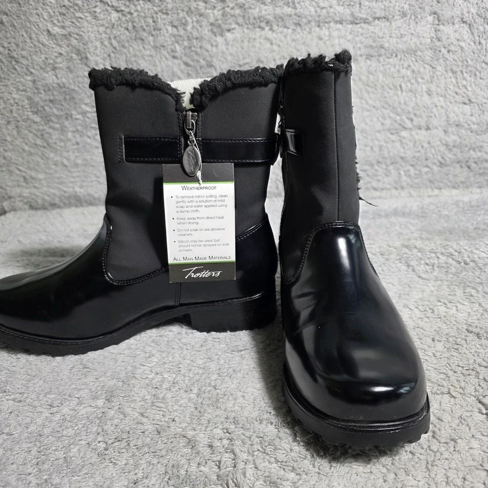 Trotters Women's Black Faux‎ Fur Lined Weatherproof Winter Snow Boots 9 WIDE NEW